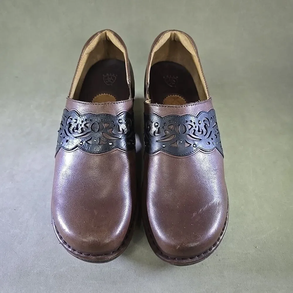 Ariat Shoes Womens Size 10B Leather Slip On Comfort Clog Floral 20838 - Picture 3 of 11